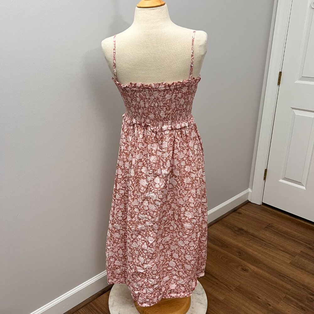 J. Crew Smocked Cotton Poplin Dress Rose Vines Sz M - Picture 12 of 13